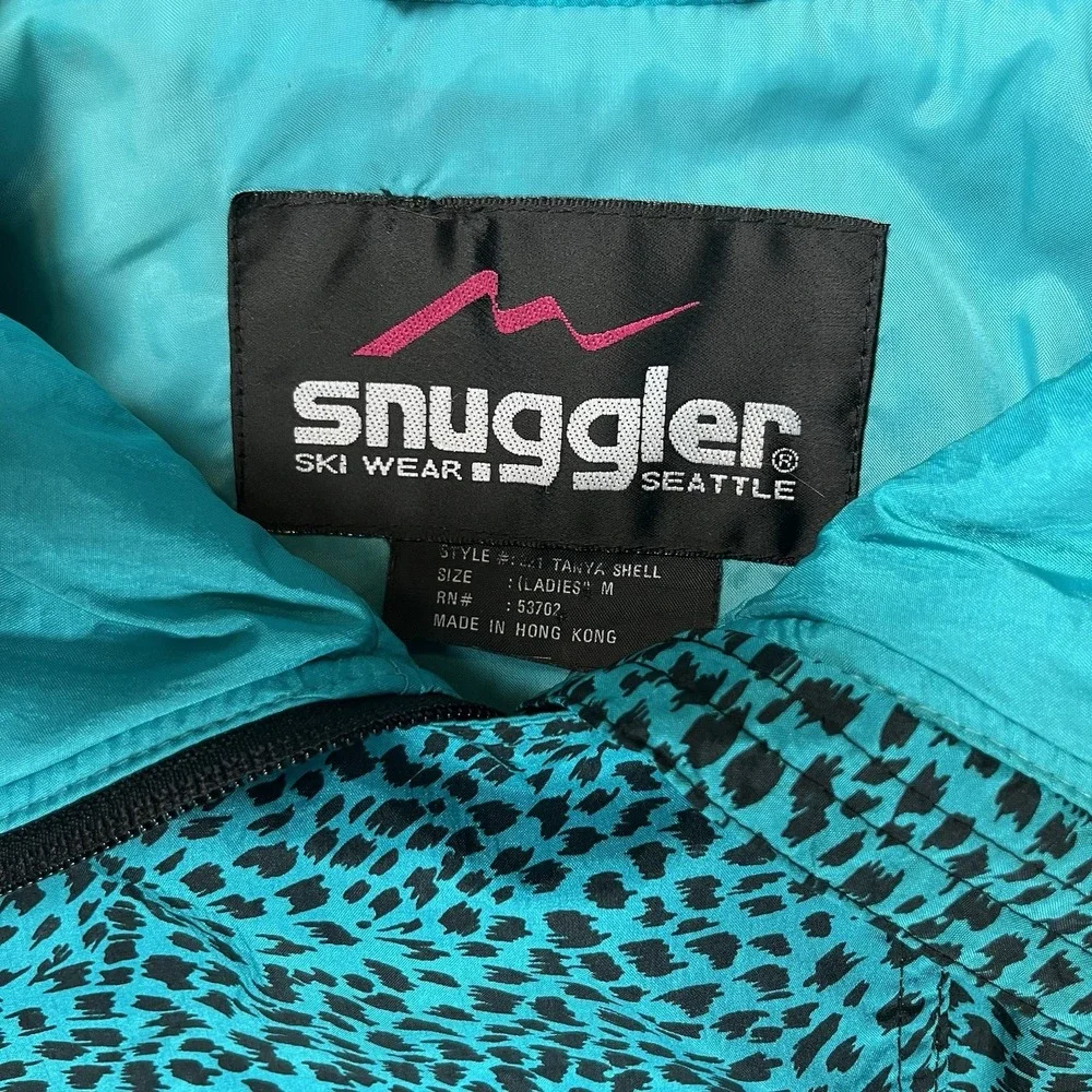 Vintage Women's Teal Snuggler Tanya Shell Leopard Ski Jacket Sz‎ M Retro Winter